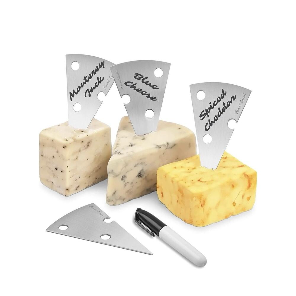 Final Touch Stainless Steel Cheese Markers, Set of 4 with Pen (FTA7080)